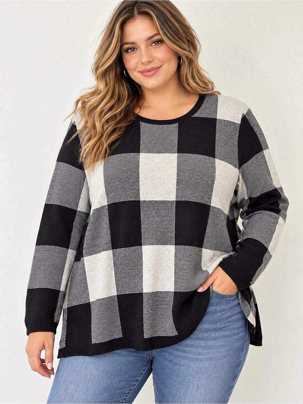 Coldwater Creek Color Block Sweater in Black & Gray Size 1X